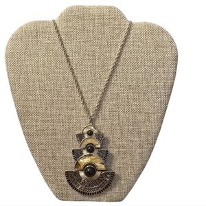 Aztec Bohemian Faux Albalone Goldtone  Necklace In EUC